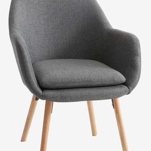 Armchair gray fabric new, solid oak legs