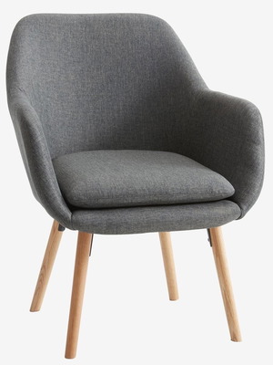 Armchair gray fabric new, solid oak legs