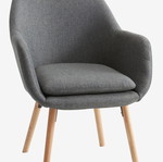 Armchair gray fabric new, solid oak legs