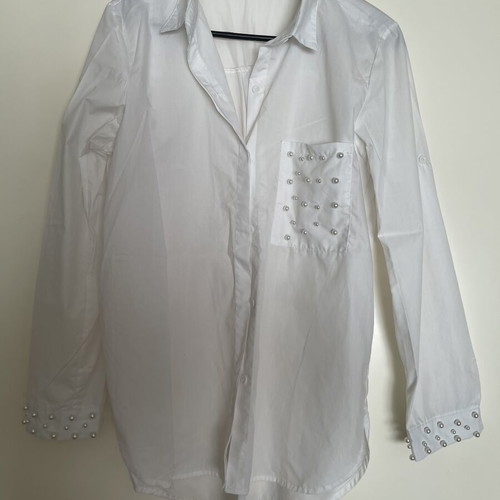 White shirt with pearls, size M