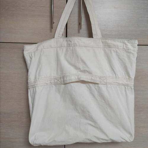 Benetton Shoulder Tote Beach Bag 100% Cotton Like New, White Blue
