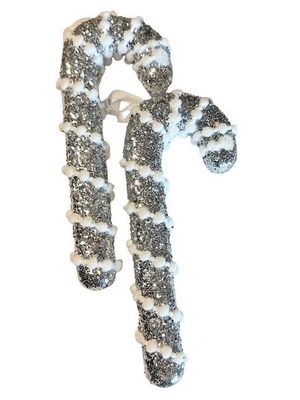 Decorative hanging silver candy canes set of 2 17cm new