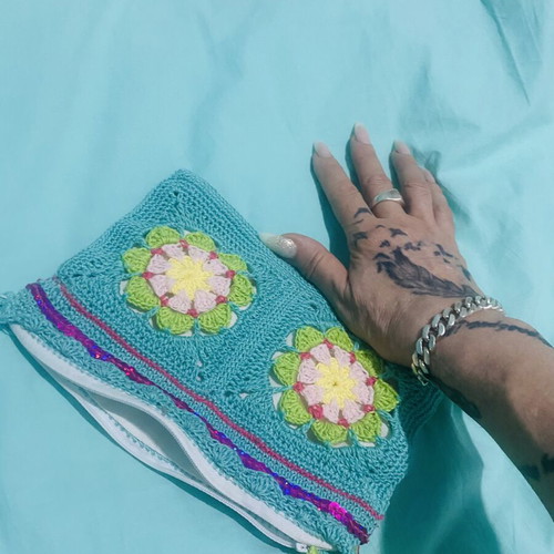 Handmade colorful cotton thread clutch bag, machine washable