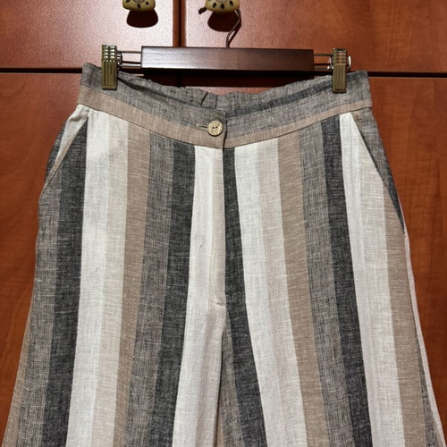 Moutaki wide-leg pants size S used, boho chic linen with stripes and embroidery