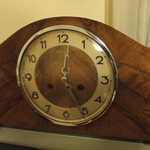 Antique German Art Deco mantel clock used with carved decoration