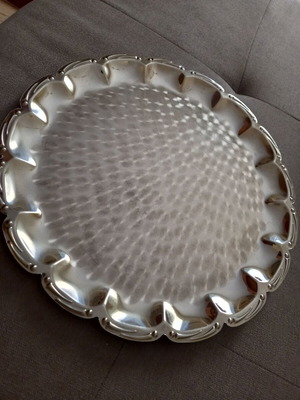Vintage inox serving tray used, 33.5 cm, classic design