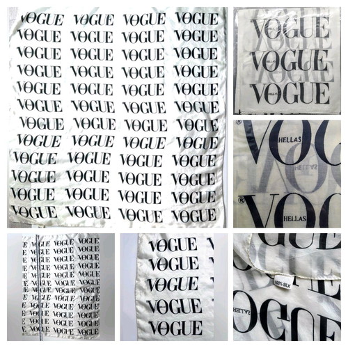 Vogue Hellas silk scarf new, black letters on white background
