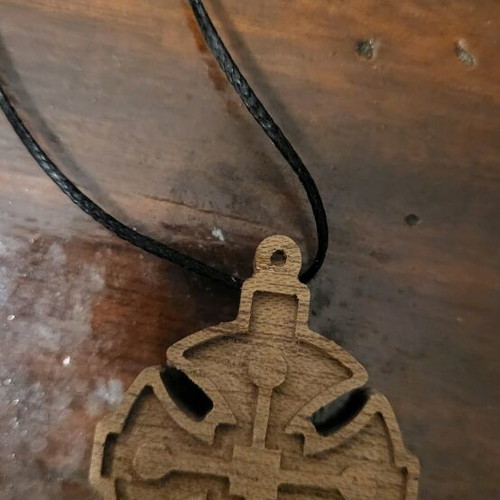 Carved wooden cross from Athos cell with cord