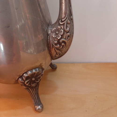 Vintage silver-plated tea set used, 3 pieces with carved details