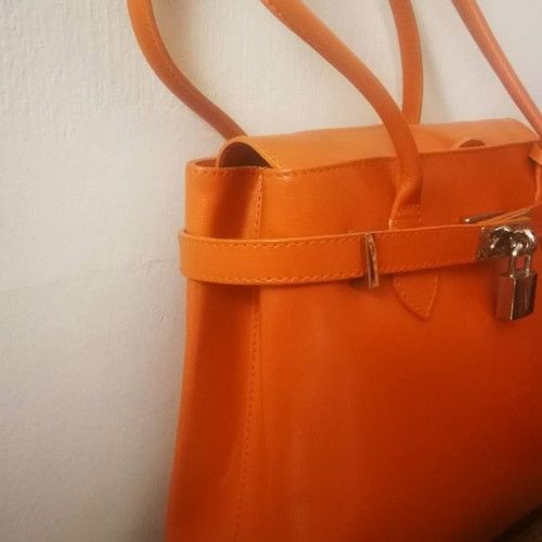 Frederic T Paris leather shoulder bag with padlock used orange