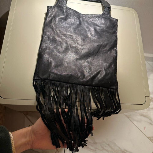 MAT leather bag black like new with fringes