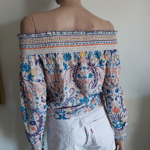 Stella Forest Paris Off The Shoulder Top like new, boho multicolor