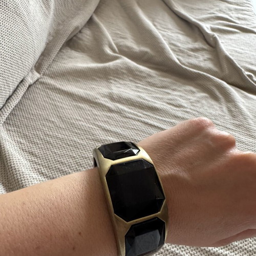 Vintage wide cuff bracelet with black stones like new