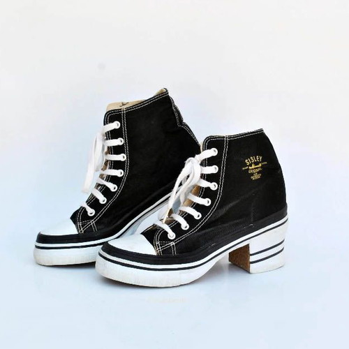 Sisley vintage black canvas high-top platform sneakers size 39