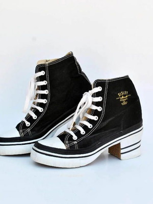 Sisley vintage black canvas high-top platform sneakers size 39