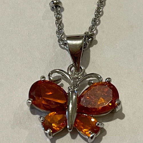 Necklace with orange butterfly pendant like new