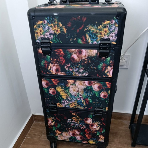 Aesthetic suitcase used, two-tier with accessories and adjustable compartments