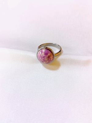 Ring with pink stone, stainless steel, new with adjustable size