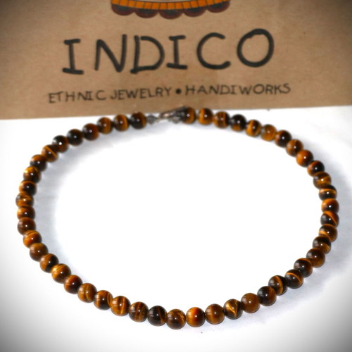 Necklace with genuine tiger's eye stones and sterling silver 925 new