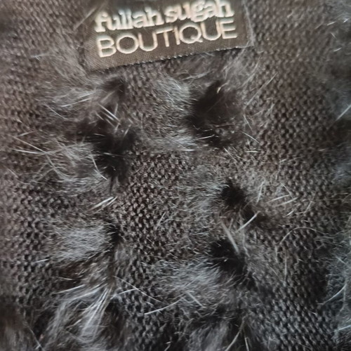 Fullah Sugah black bolero jacket used, size L, synthetic silk and rabbit fur