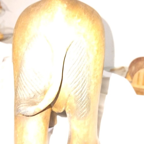 Pair of vintage handmade elephants used, solid dark wood