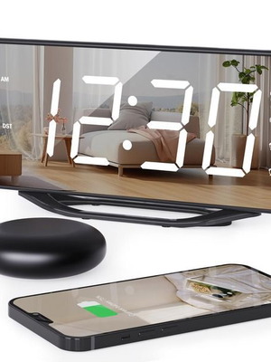 ROCAM digital alarm clock with vibrating pad, 8.7-inch LED display, USB