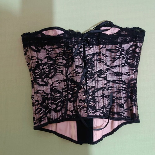 Bustier with black lace and beige background like new