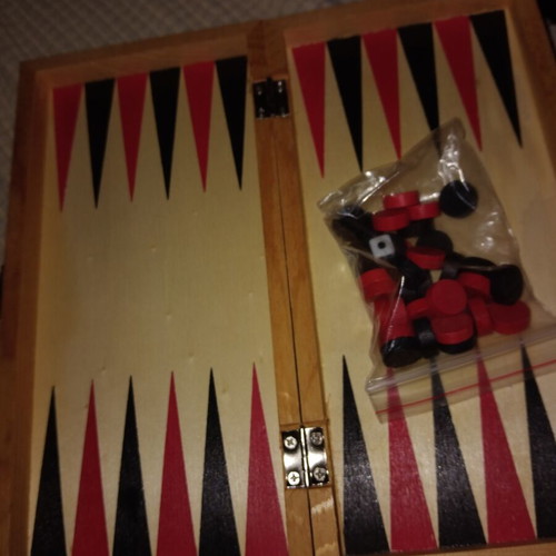 Mini wooden tavli backgammon board