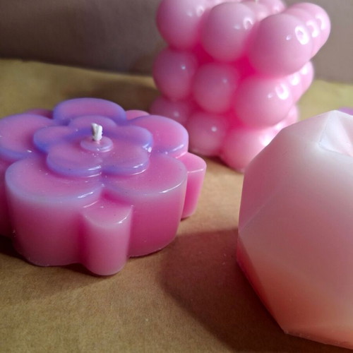 Set of 4 Handmade Decorative Candles Candy Pink & Purple Mist New
