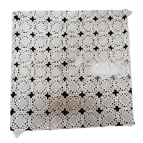 Vintage Hand-Crocheted Tablecloth White Square Motifs 77×72 cm Like New