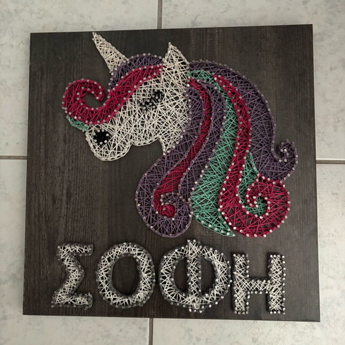 Handmade string art with name Sofi on wooden frame, new