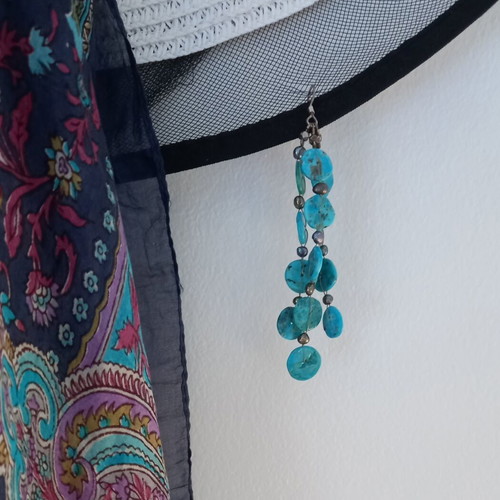 Boho earrings long handmade, turquoise, silver 925, like new