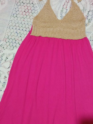 Pink dress with knitted bust and halter neck, size S