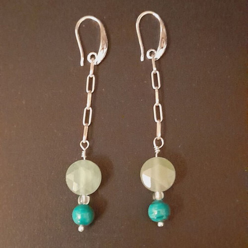Silver earrings 925 with malachite semi-precious stones new