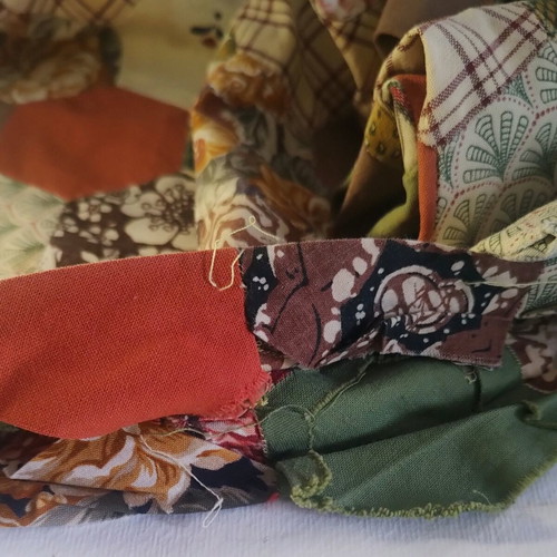 Patchwork cushion covers used, hand sewn vintage, set of 2