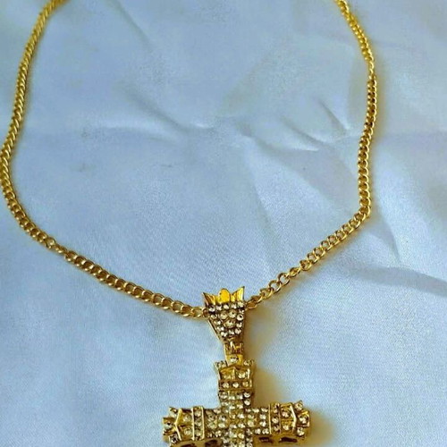 Impressive iced out style cross with zircon and two gold chains new
