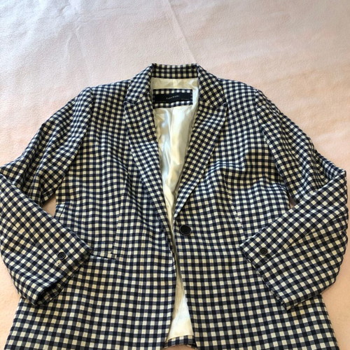 Checked Zara jacket size L/XL like new, white and blue