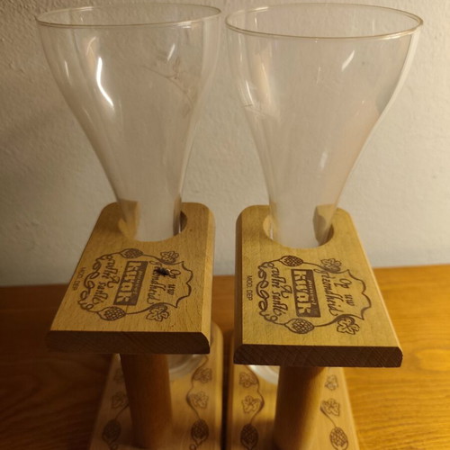 Pauwel Kwak Beer Glasses with Wooden Stands set of 2 like new, vintage style