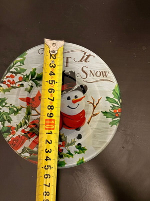 Set of 2 Christmas glass plates "Let it Snow" with snowman, 15cm