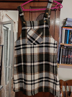 Checked Salopette Dress Trendyol like new, white and beige