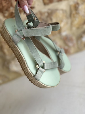 Mint Flatform Sandals with Espadrille Rope and Castor Straps, Size 40, Like New