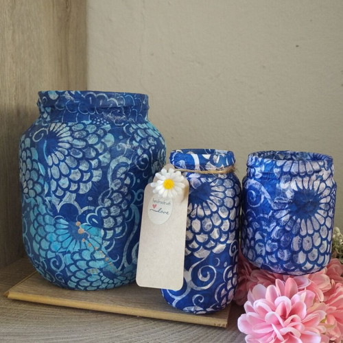 Handmade decorative vase set of three, decoupage and acrylic