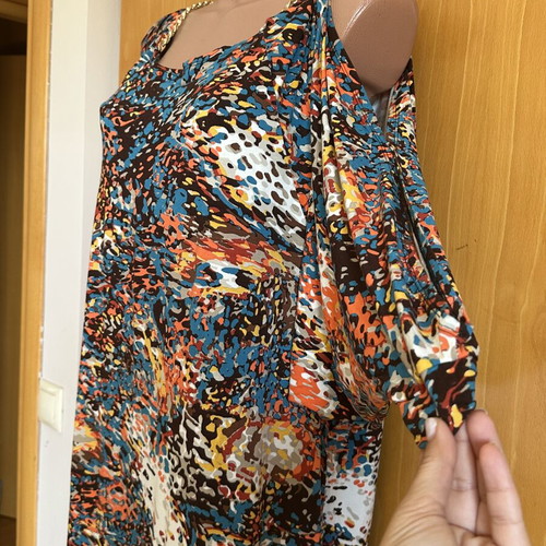 Maxi dress very elastic with chain-pearl straps and wide sleeves like new