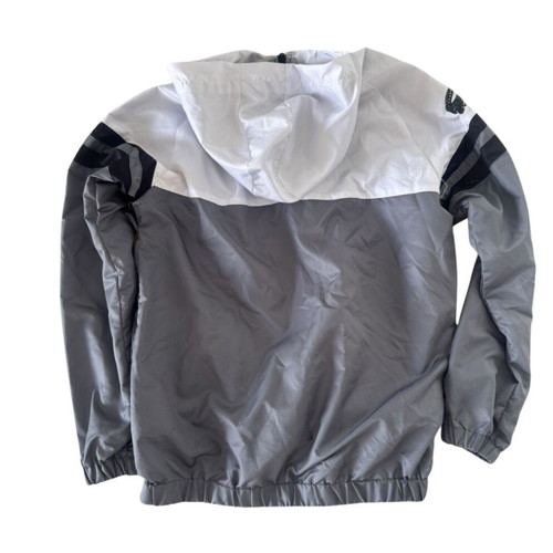 Lacoste windbreaker jacket with hood, gray and white, like new, unisex M/L