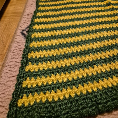 Handmade wool knitted rugs green and mustard, like new, set of 2