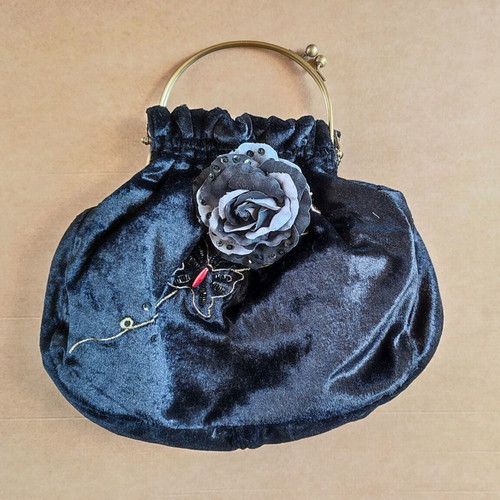 Victorian style black velvet clutch bag like new