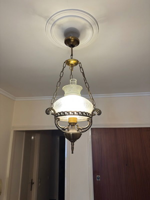 Ceiling light brass with glass shade like new