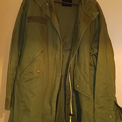 Zara khaki medium length parka used with embroidery and zipper XL