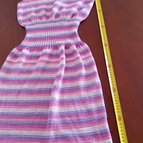 Handmade knitted summer dress cotton, size M, white and pink