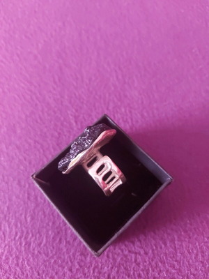 Silver ring with lava adjustable new, black and silver